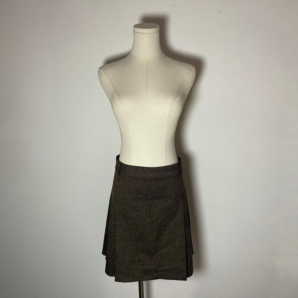 Mango Pleated Front Mini Skirt in Charcoal Tweed | Women’s Size Large
